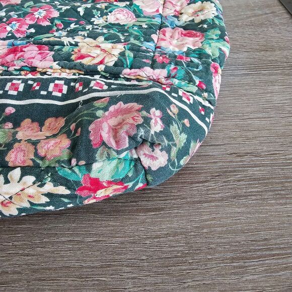 Vintage Vera Bradley Quilted Small Duffel Bag Boston Floral Garden Dark Green - Picture 3 of 6